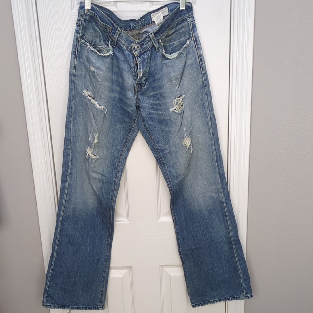 Vintage Gap 1969 Low Rise Boot Cut Distressed Blue Denim Jeans for Men 32x32